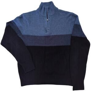 DOCKERS Blue Ombre Striped Lightweight Qtr Zip Pullover Knit Sweater Men's Siz S